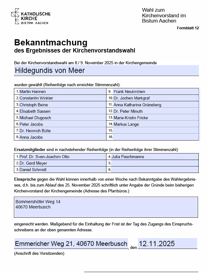 Bekanntmachung des Ergebnisses der KV Wahlen 2025