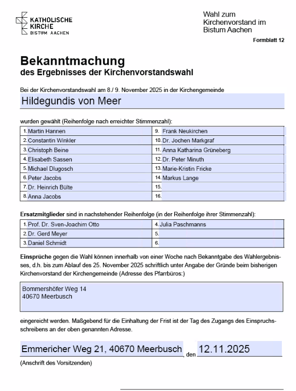 Bekanntmachung des Ergebnisses der KV Wahlen 2025